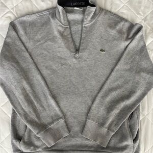 Lacoste Men's Silver quarter Zip-Up Sweater, long sleeve size 6 (has flaws)